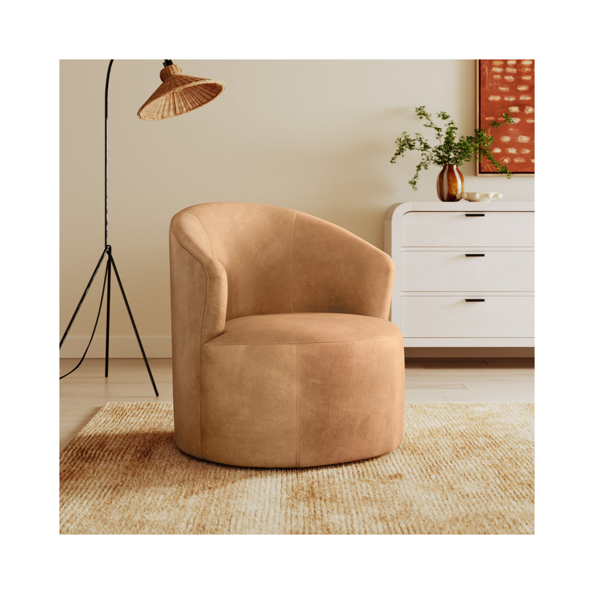 Deryn Genuine Leather Swivel Barrel Chair, Stallone Aztec Sunrise Genuine Leather