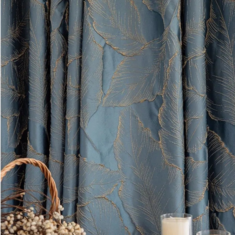 Luxury Curtains Jacquard Drapes 3D Gold Leaf High Precision Curtains For Living Room 2 Panels For Bedroom Grommet Top, Blue