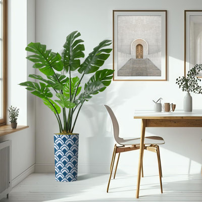 Artificial Tree In Modern Planter, Fake Monstera Silk Tree Home Decoration (Plant Pot Plus Tree)