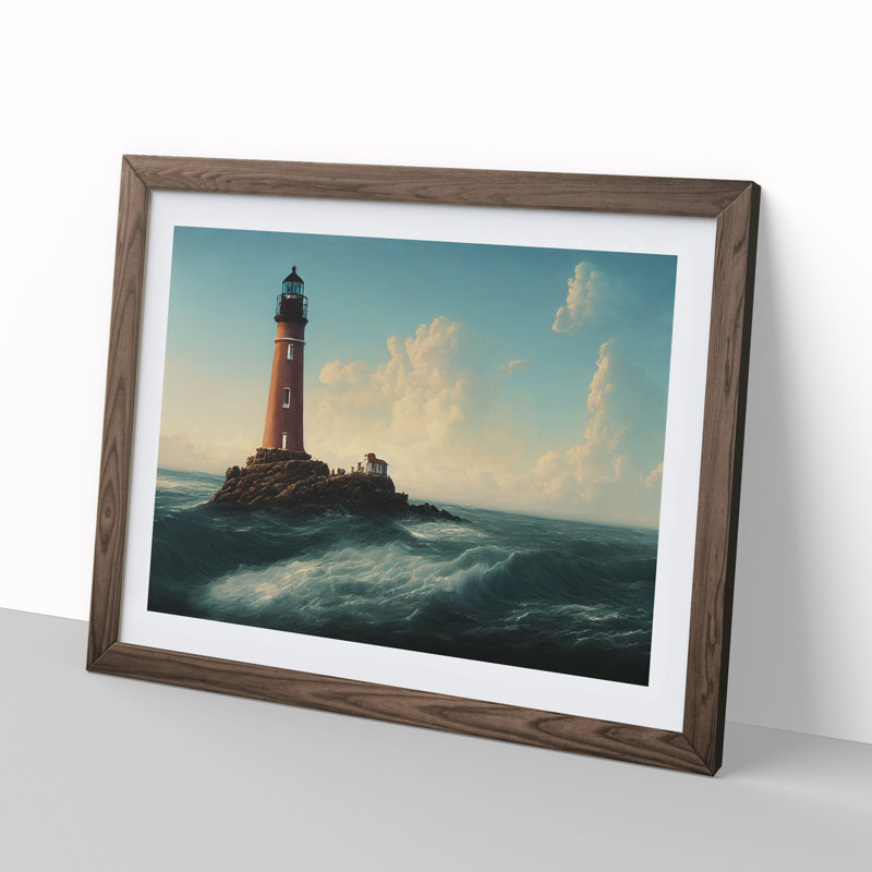 Joyous Lighthouse - Framed Print, 46cm H x 64cm W x 2cm D, Walnut