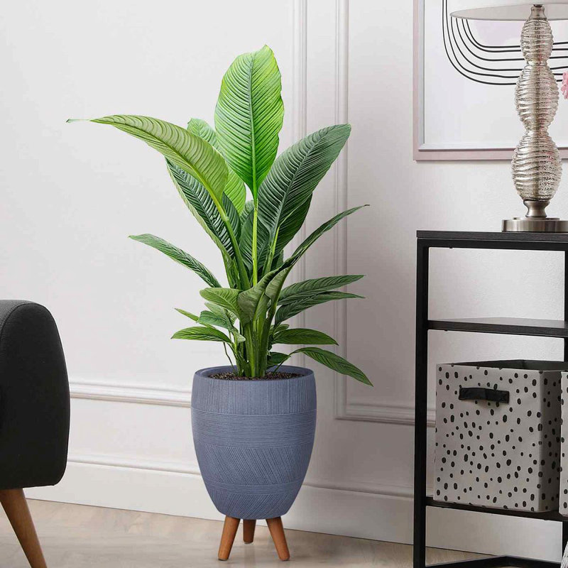 Multi-Directional Striped Egg Planter with Feet, 43cm H x 27cm W x 27cm D, Grey