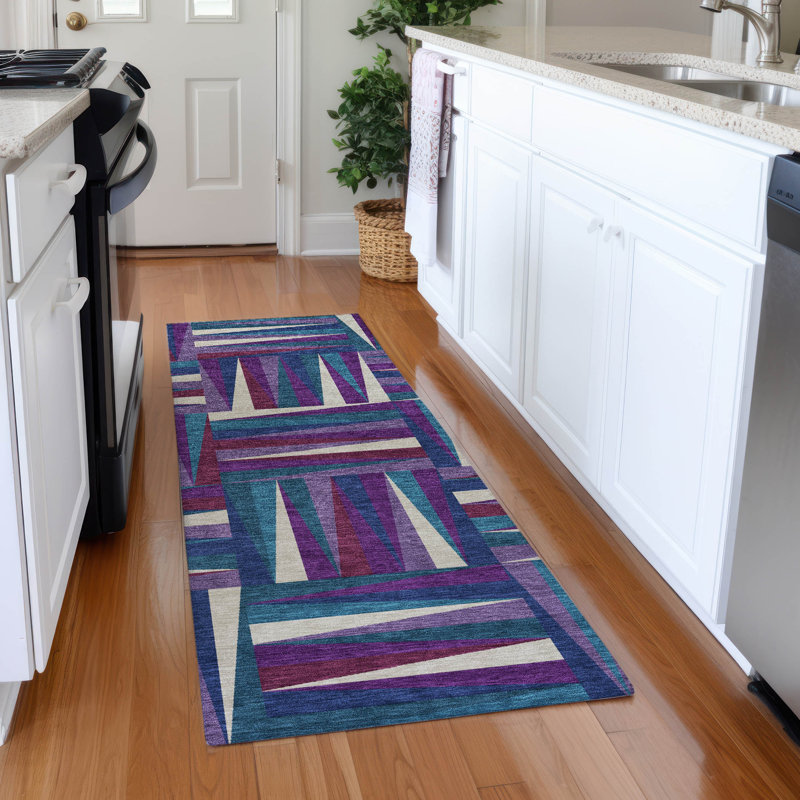 Premium Machine Washable Collett AMF1012 Squares Rug, Runner 2'3" x 7'6"