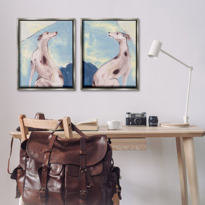 Ensemble de 2 toiles flottantes encadrées "Spots Greyhound Dogs" par Melissa Wang