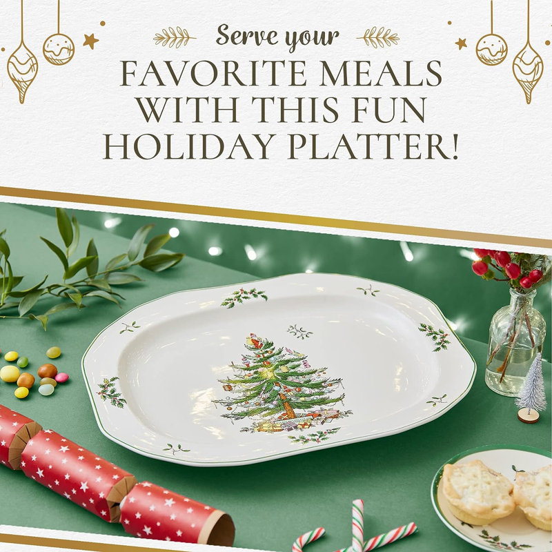 Spode Christmas Tree Sculpted Oval Platter 14"