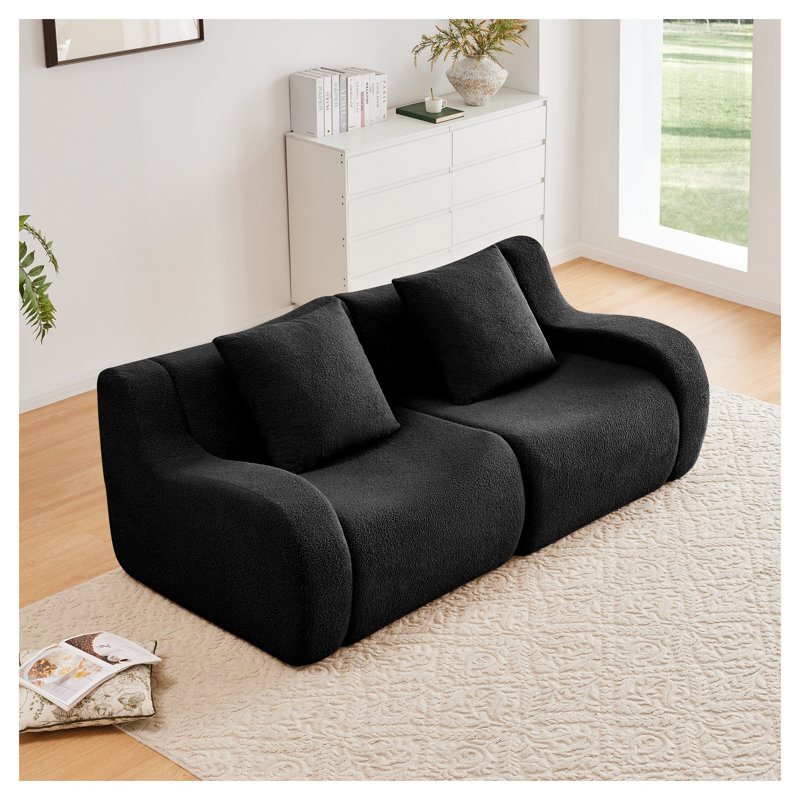 Canapé modulaire à 2 places en tissu noir Teddy, Noir