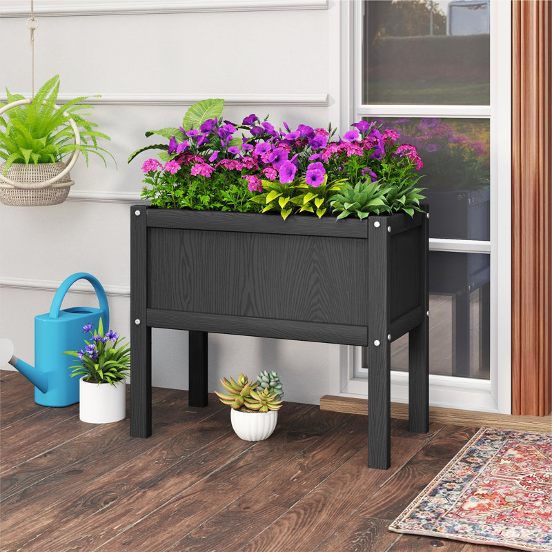 Boîte à fleurs surélevée en PEHD Nakirah, Noir
