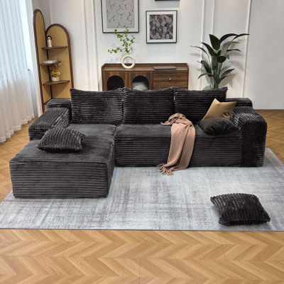 Boneless 104" Modern Modular L-Shape Sofa Couch with Chaise Faux Rabbit Fur Cloud Sectional Couch with Deep Seat Modular Sectional Sofa Fabric sofas suitable for living rooms and bedrooms