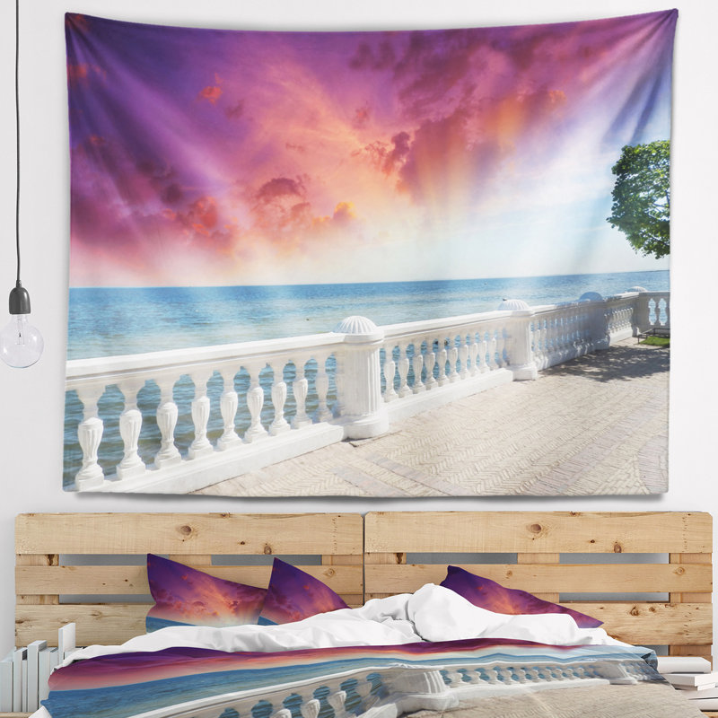 Tapisserie balcon en pierre de mer avec ocean view, H 68 po x l 80 po