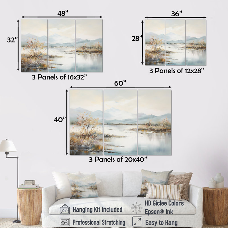 Ensemble de décorations murales Mountain Pond Stillness, H 28 po x l 36 po x P 1 po, Toile tendue