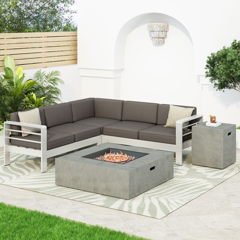 Caggiano 5 - Person Patio Conversation Set with Cushions, Light Grey