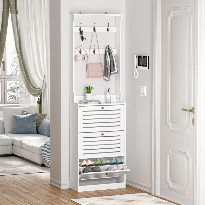 Kahl 78.7"H Flip Down Shoe Storage  with 3 Flip Drawer, White