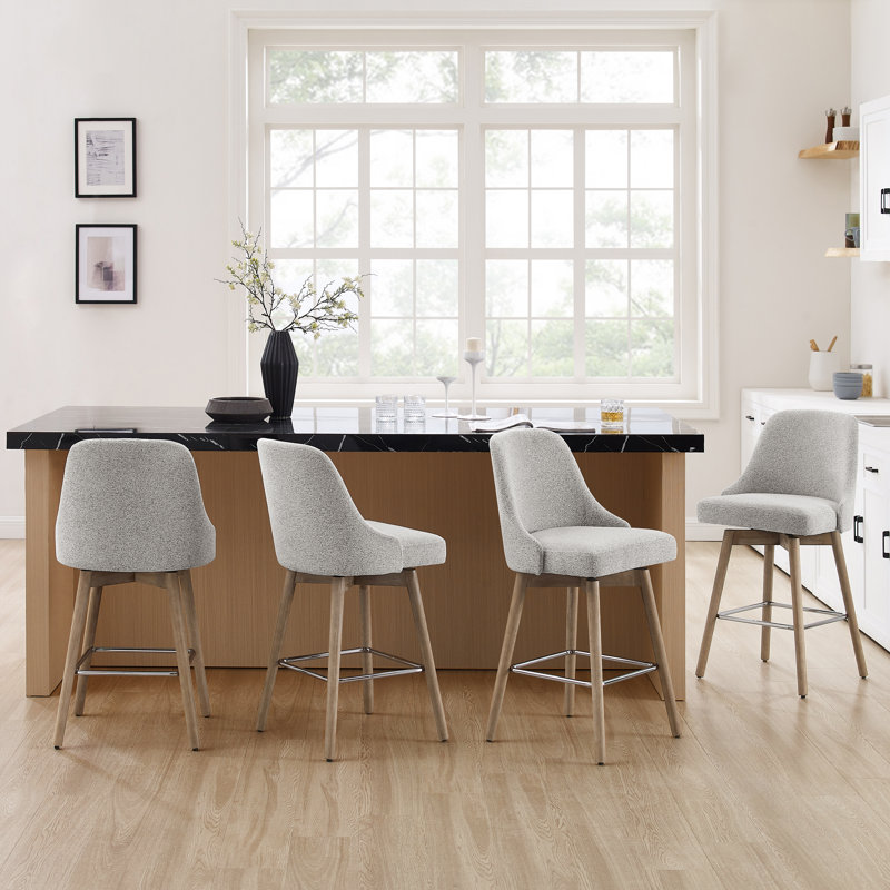 Cronk Swivel Bar Stool, White Gray/Natural