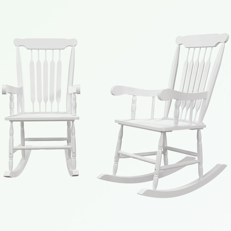 Ensemble de chaises berçantes d'extérieur en bois 2 pièces avec accoudoirs, Blanc