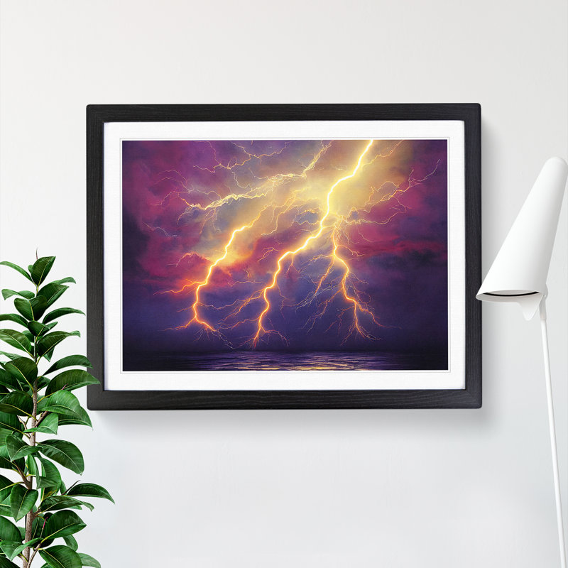 Striking Lightning Storm - Single Picture Frame Painting, Black, 46cm H x 64cm W x 2cm D
