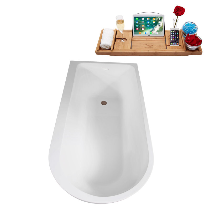 65" Streamline Soaking Freestanding Tub and Tray With Internal Drain, Matte Oil Rubbed Bronze, Right