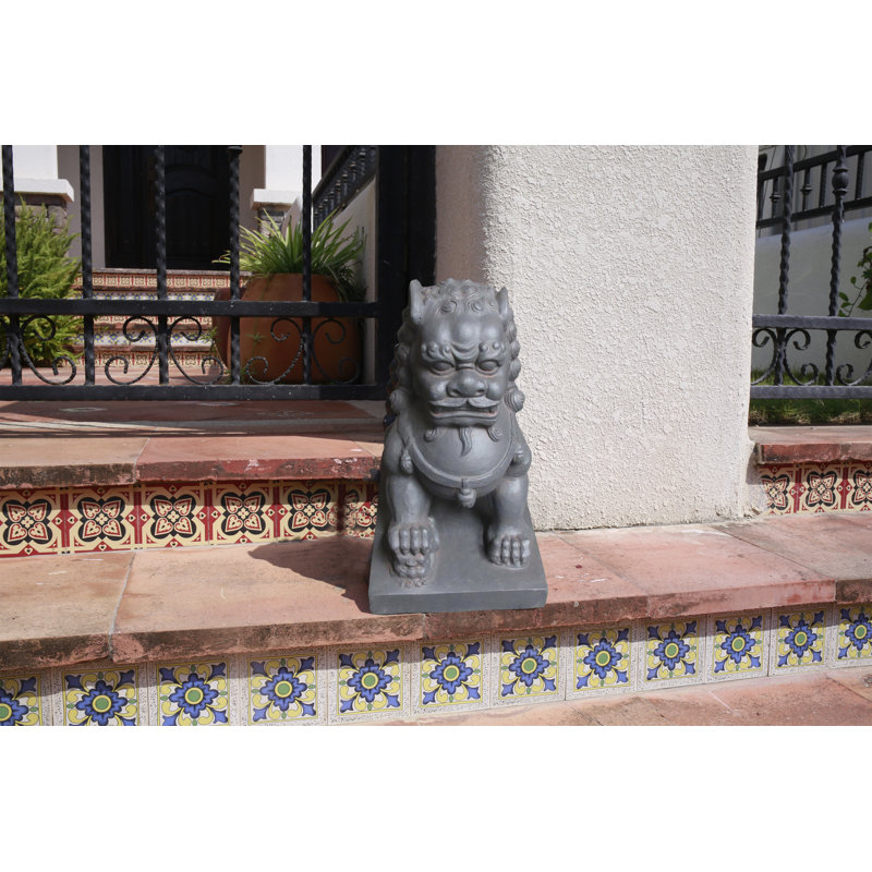Foo Dog Right Paw on Cub Statue, Charcoal