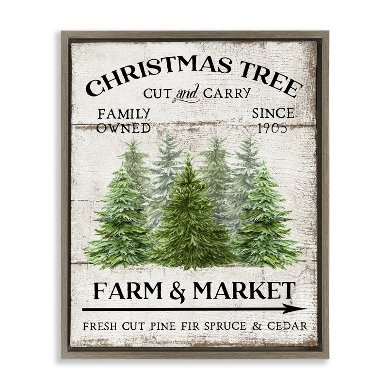 «Farm Market Christmas Trees» par Creatif Belle, H 31 po x l 25 po, Cadre flottant orme Montalcino