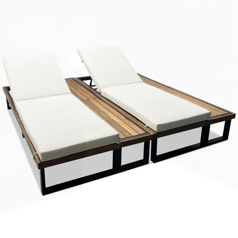 Ensemble de 2 chaises longues d'extérieur avec dossier réglable à 5 positions, Blanc