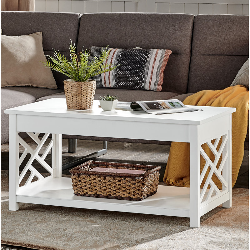 Four Leg Coffee Table with Storage, White