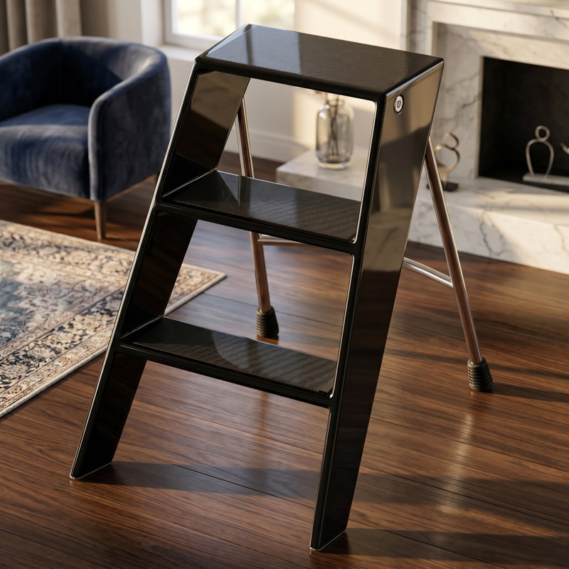 Escabeau pliant 2 en 1 et tabouret de bar, escabeau antidérapant à 3 marches avec rangement à 3 niveaux, pliable et peu encombrant pour la cuisine à domicile, noir