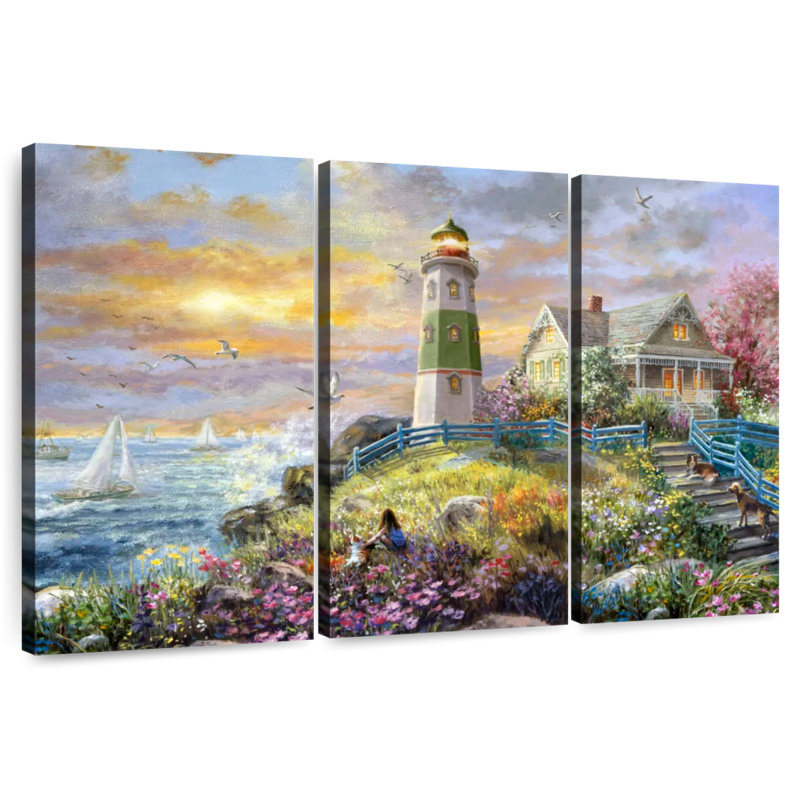 Aletra regardant le coucher de soleil au phare, H 42 po x l 65 po