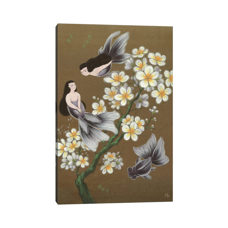 Goldfish Mermaids - Winter Plum Blossoms by Martin Hsu - Painting on Canvas, Wrapped Canvas