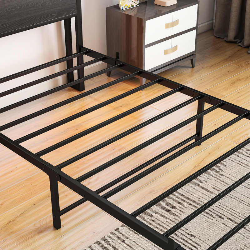 Lit plateforme simple en métal avec tête de lit, station de recharge et chambre à coucher intelligente pour une chambre confortable - sans sommier, assemblage rapide