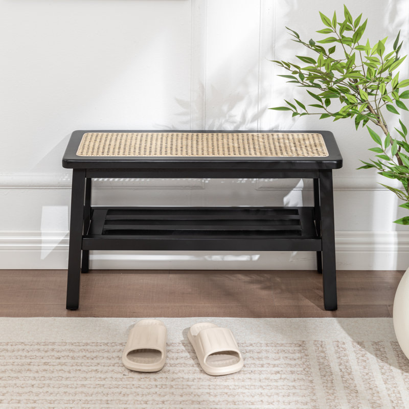 Banc en bois massif avec tablette Lund, Noir