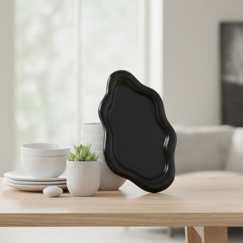 Cloud-Shaped Black Medium Ceramic Tray, Jewelry & Key Organizer, Ring Stand, Black
