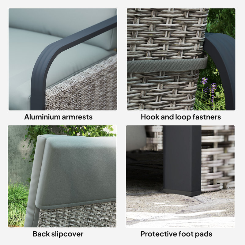 Wicker Outdoor Lounge Chair, Black/Grey, Dark Grey