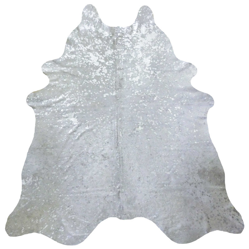 Tapis argenté en cuir de vache Dambrosio, Nouveauté : 6 pi 6 po x 7 pi 6 po