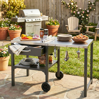 Chariot de cuisine pour l'extérieur avec chariot pliable et station de préparation