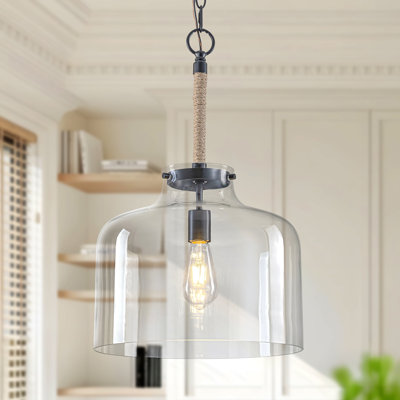 Luminaire suspendu en verre transparent 1 lumière avec corde Barbour