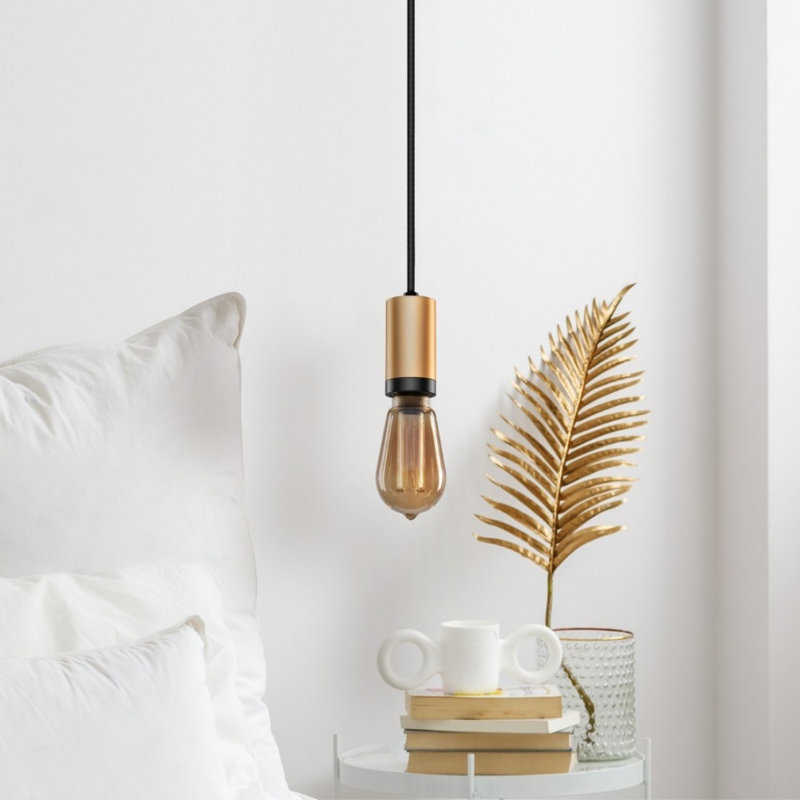 Luminaire suspendu simple en laiton et noir avec cordon ajustable en tissu noir de 10 pi