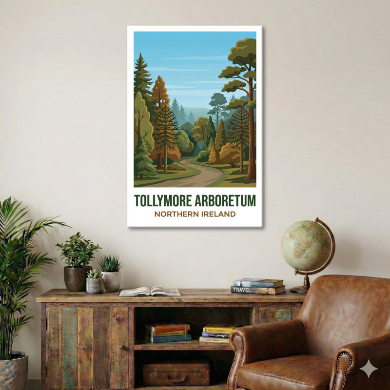 Tollymore Arboretum, Northern Ireland - Romantic Woodland Travel Poster. Giclee Print On Wrapped Canvas. Wall Art, Home Decor - Parks & Gardens, Northern Ireland - Wrapped Canvas Print