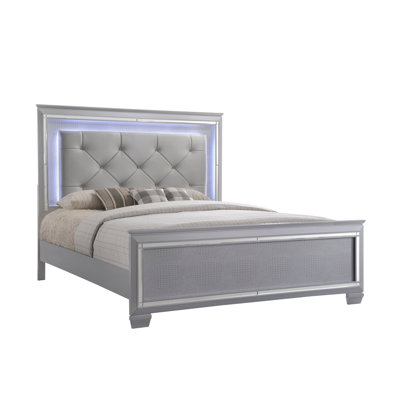Lillian Silver King LED Upholestered Bed