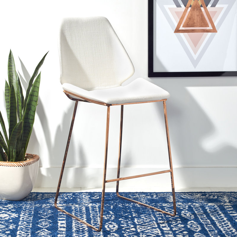 Metzler Upholstered Counter Stool with Metal Frame, White, Gold