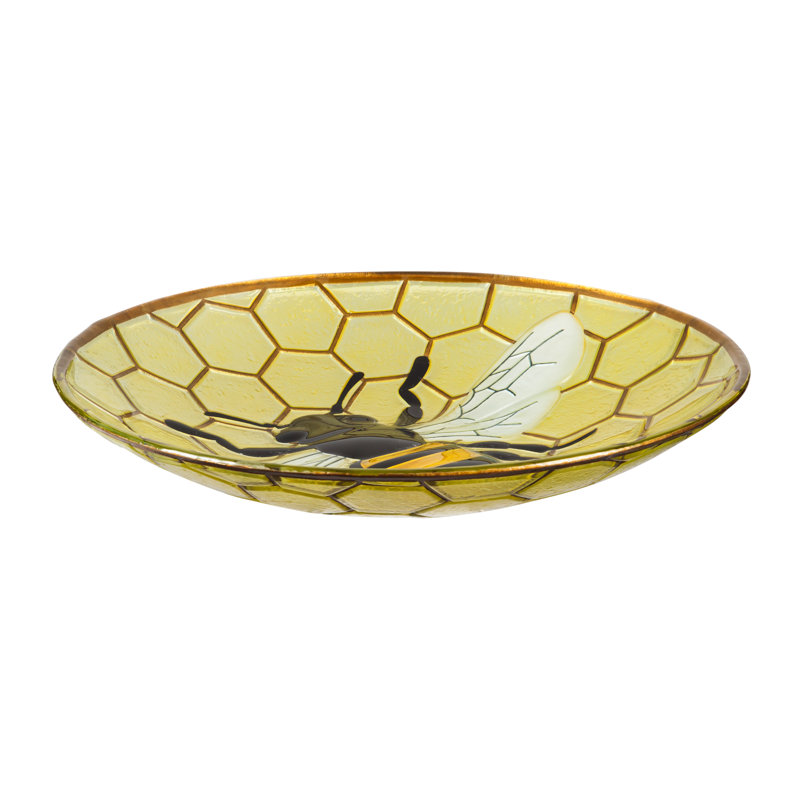 Bain d'oiseaux en verre Lahziri, l 18 po x P 18 po, Jaune