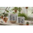 Stylish Indoor And Outdoor Planter With Hand Painted Leaves Design - Decorative Flower Pots For Living Room, Patio, Or Home Decor - Set Of 2, 8", White