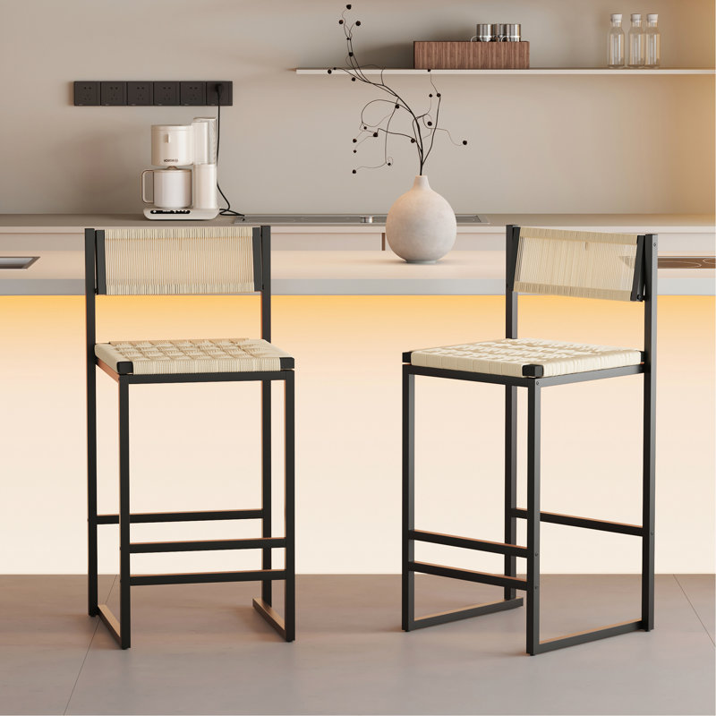 2 chaises de bar avec siège tissé, structure en métal, élégance moderne, pour tout le monde, jusqu'à 220 lb, l 14,73 po x H 34,8 po