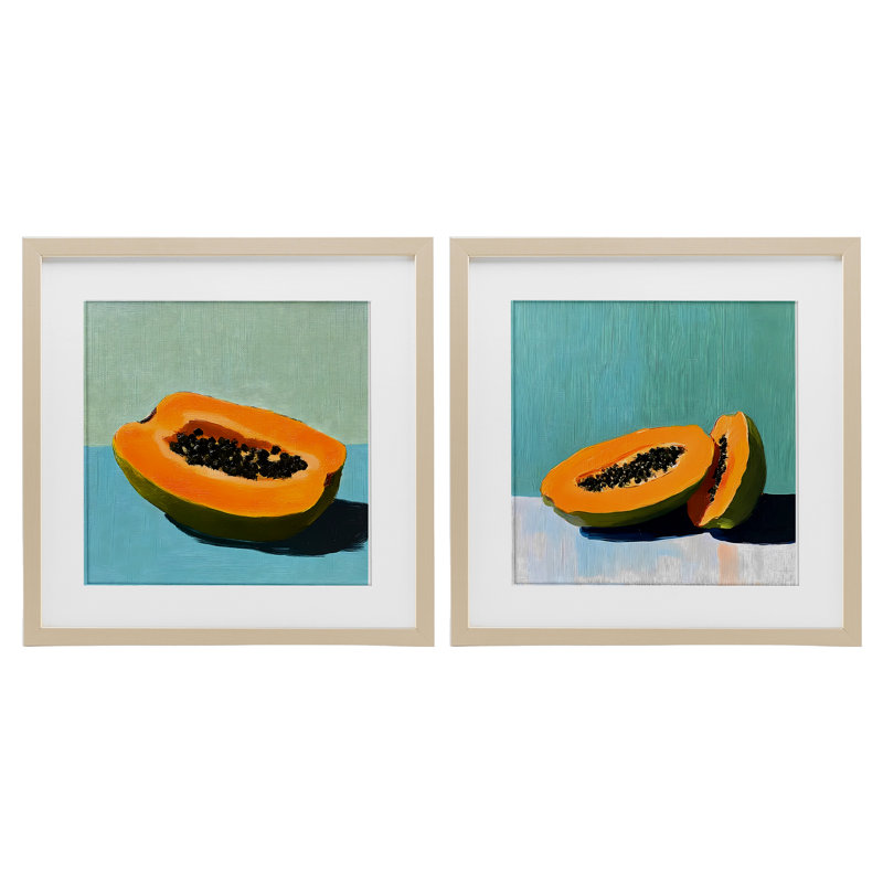 «Papaya on Blue Still Life», ensemble de 2 reproductions encadrées sous verre, design par Walker Noble, H 16 po x l 16 po