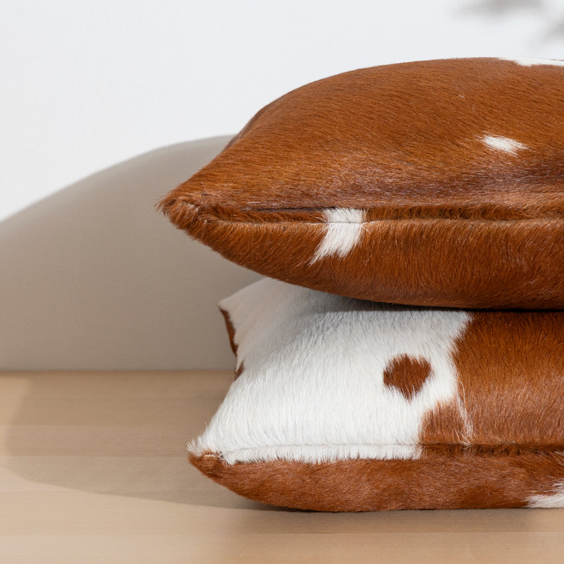 Cowhide Pillow, Brown/White
