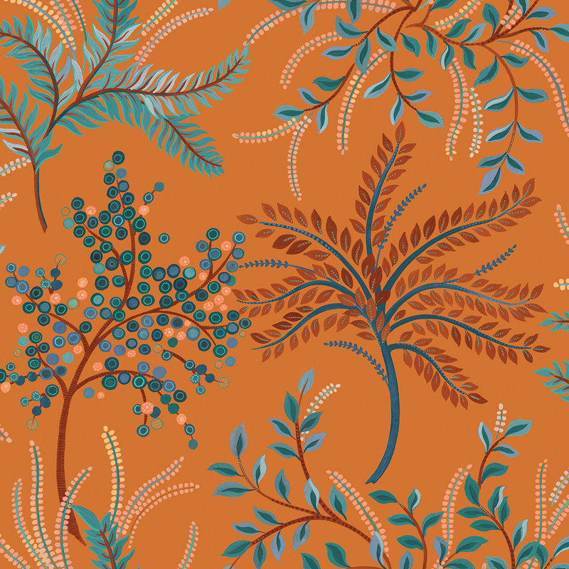 Rouleau de fleurs Ashantee, Orange / bleu / bleu sarcelle