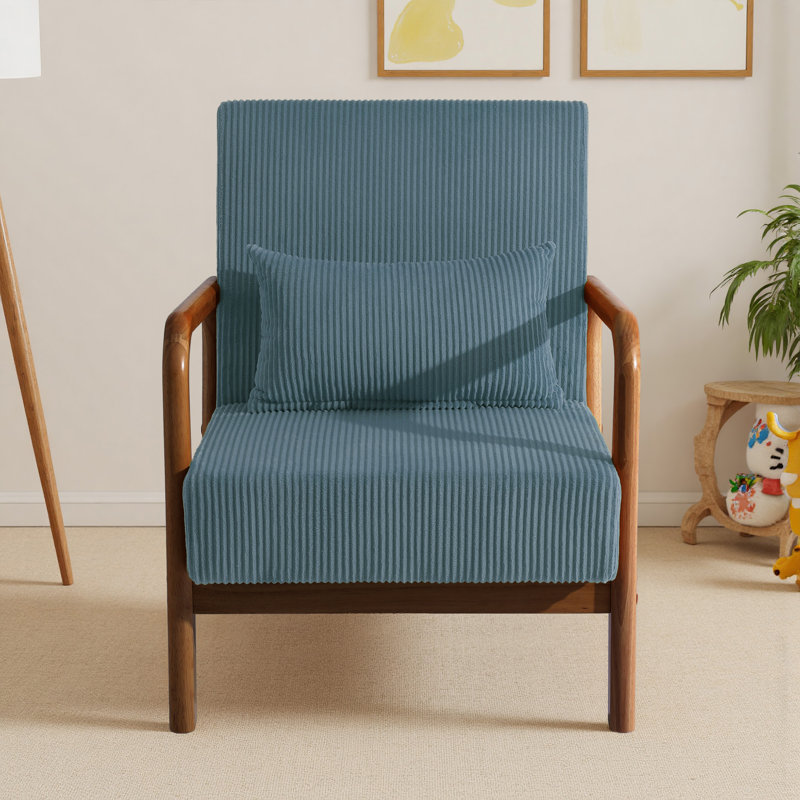Fauteuil d'appoint Jyrin Mid Century, Bois brun foncé, Velours côtelé bleu