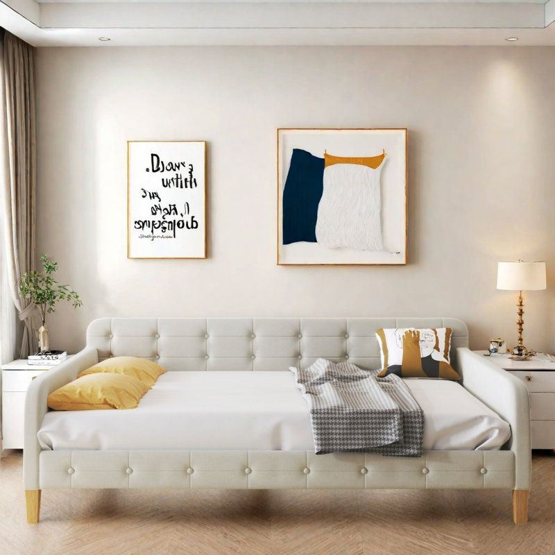 Upholstered Daybed With 4 Support Legs, White