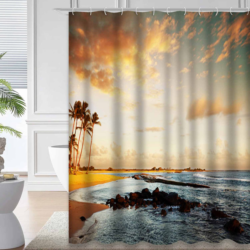 Rideau de douche Tropical Beach Sunset, L 72 po x l 84 po