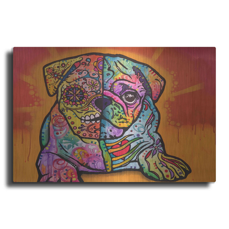 «Sugar Pug» par Dean Russo - impression graphique sur métal sans cadre, H 12 po x l 16 po x P 0,13 po