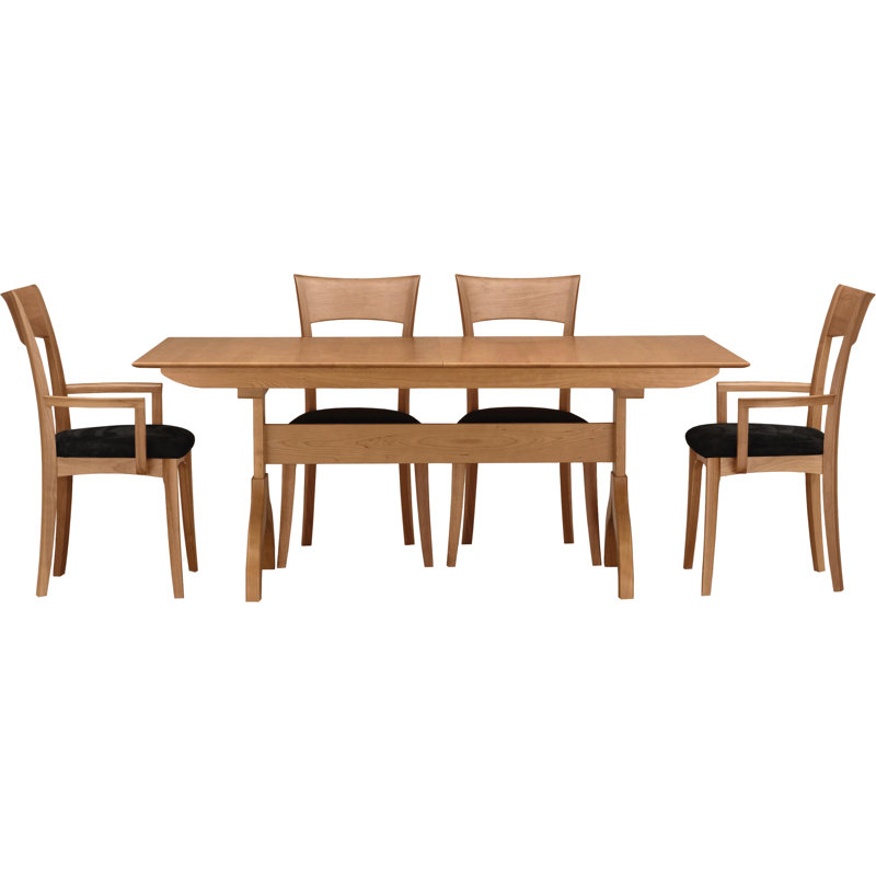 Sarah Solid Wood Top Four Leg Dining Set, Natural Cherry, Ebony Leather