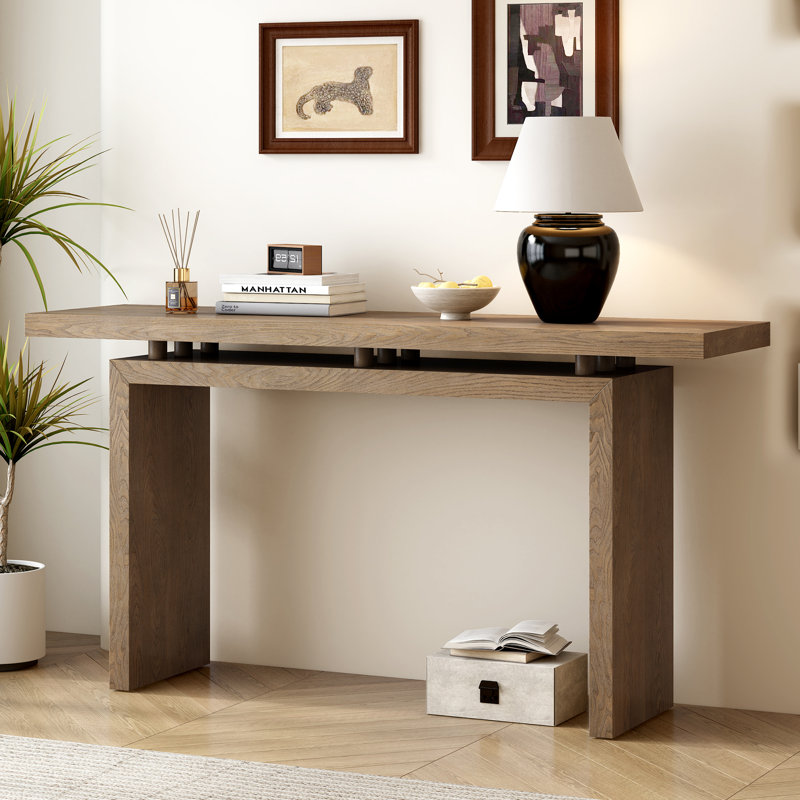 Console en placage de frêne de conception unique, de style simple et moderne, avec un plateau de table astucieux, convenant à un vestibule, un couloir, un salon, un vestibule