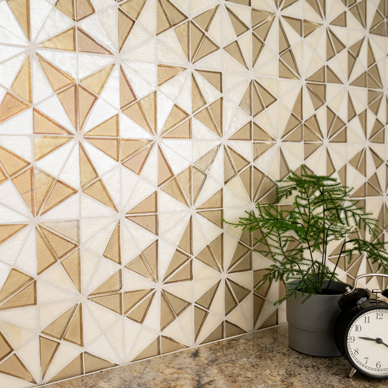 Rietto Hexagon 9 in. x 15 in. Glossy Glass Mosaic Wall Tile, Celestia Oro
